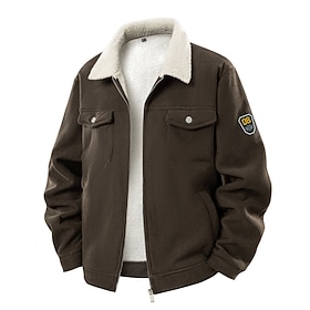 Men's Winter Coat Corduroy Jacket Fleece Jacket Casual Jacket Daily Outdoor Thermal Warm Pocket Full Zip Fall Winter Solid Color Streetwear Daily Turndown Regu