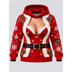 Christmas Women's Pullover Hoodie Sweatshirt Exaggerated Graphic Santa Claus Elegant Punk Vintage Long Sleeve Hooded Regular Tops Casual Home Street Red Spring