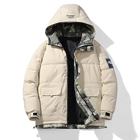 Men's Winter Coat Puffer Jacket Padded Pocket 2 in 1 Polyster Daily Outdoor Regular Fashion Streetwear Casual Thermal Warm Fall  Winter Patchwork Black Khaki L