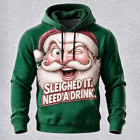 Christmas Men's Santa Claus Hoodie Sweatshirt Exaggerated Casual Hooded Streetwear Club Blue Red Purple Green Drawstring Fall Winter Designer S M L XL XXL XXXL