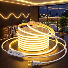 COB LED Strip Lights 8.2ft-164ft AC110V/AC220V Dimmable Brightness and Timed Outdoor LED Strip Lights Waterproof  IP65 Silicone Self-Adhesive 80Ra Bright Flexi