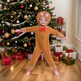 Set Noël Tenues Costume Combinaison Bonhomme en pain d'épice Nouveauté Drôle pour Unisexe Enfant Noël Nouvel An Soirée Offrir des cadeaux Réunion de famille Co