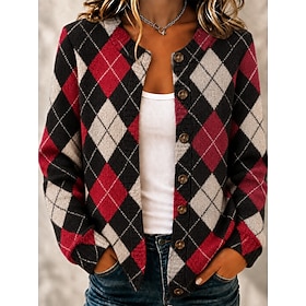 Women's Pullover Sweater Jumper Fashion Daily Casual Floral Graphic Geometric Crew Neck Buttons Print Long Sleeve Regular Tops Long Tops Knit Daily Outdoor Wee