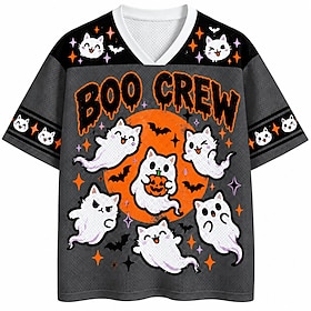 Halloween Men's Pumpkin Number Graphic T Shirt Short Sleeve T shirt 3D Print V Neck Shirt Sports Daily Casual Gray Spring  Summer Clothing Apparel S M L XL 2XL
