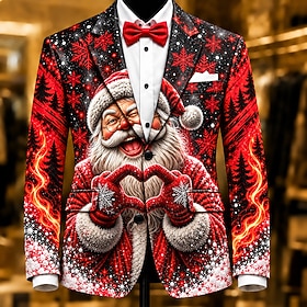 Christmas Men Santa Claus Blazer Jacket Coat Fashion Comfortable Breathable Artistic Casual Daily Party Evening Wear Festival 3D Print Buttons Multi Pocket Fal