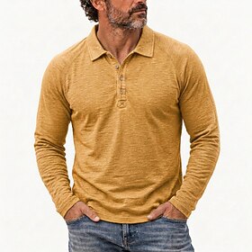 Men's 100% Cotton Cable Knit Polo Casual Vacation Turndown Long Sleeve Fashion Leisure Solid Color Textured Buttons Spring Fall All Seasons Regular White Black