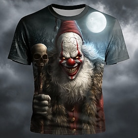 Halloween Men's Creepy Clown T Shirt Short Sleeve T shirt 3D Print Crew Neck Shirt Exaggerated Designer Horror Club Party Street 1 2 3 Summer Spring All Season