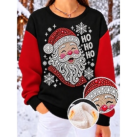 Christmas Women's Sweatshirts Rhinestone Santa Claus Snowman Warm Active Fashion Long Sleeve Crew Neck Round Neck Regular Tops Casual Home Party Evening Wear W
