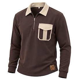 WaffleCraft™ Men's Corduroy Polo Casual Vacation Turndown Long Sleeve Fashion Leisure Solid Color Color Block Classic Color Block Fall Winter Regular Burgundy