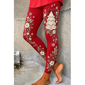 Christmas Women's Leggings Vacation Vintage Fashion Full Length High Waist Graphic Santa Claus Christmas Tree Printing Thermal Warm Soft Breathable Stretchy Da