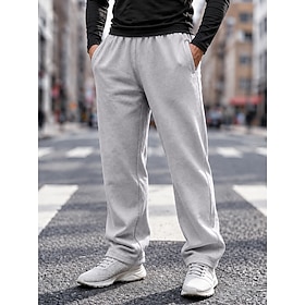 Men's Sweatpants Fleece Pants Trousers Straight Leg Sweatpants Elastic Waist Baggy Straight Leg Solid Color Plain Comfort Comfortable Full Length Sports Outdoo