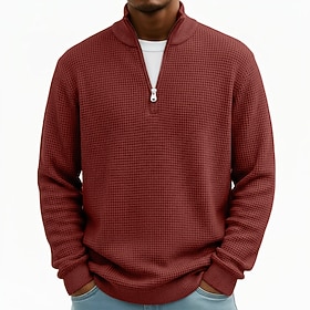 Men's Waffle Polo Shirts Casual Vacation Turndown Long Sleeve Fashion Leisure Solid Color Textured Color Block Buttons Fall Winter Fall Winter Regular White L