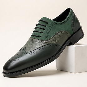 Men's Two-Tone Brogue Oxford Shoes Lace-Up Dress Shoes with Decorative Perforations and Contrasting Panels, Classic Elegant Style for Office, Weddings and Busi