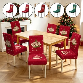 Housses de chaises de salle à manger de Noël, housses extensibles imprimées Père Noël, housses de chaises décoratives festives pour la cuisine et la salle à ma