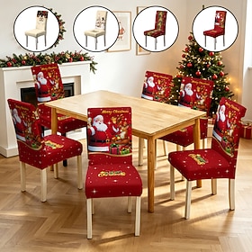 Housses de chaises de salle à manger de Noël, housses extensibles imprimées Père Noël, housses de chaises décoratives festives pour la cuisine et la salle à ma