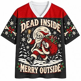 Christmas Men's Santa Claus Number Graphic T Shirt Short Sleeve T shirt 3D Print V Neck Shirt Sports Daily Casual Black / White Spring  Summer Clothing Apparel