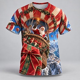 Christmas Men's Santa Claus T Shirt Short Sleeve T shirt 3D Print Crew Neck Shirt Daily Designer Artistic Vacation Party Street Red All Seasons Clothing Appare