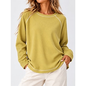Women's Waffle T-shirt Knit Top Patchwork Color Block Plain Vintage Fashion Stylish Long Sleeve Crew Neck Moisture Wicking Regular Tops Casual Daily Sports Bla