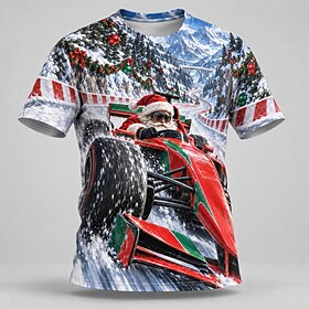 Christmas Men's Santa Claus T Shirt Short Sleeve T shirt 3D Print Crew Neck Shirt Daily Designer Artistic Vacation Party Street Blue All Seasons Clothing Appar