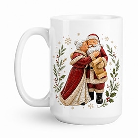 Christmas Couple Santa Claus Mug, Funny Holiday Coffee Cup, Santa and Mrs. Claus Christmas Gift for Couples, Husband and Wife, 15oz Ceramic Mug, Winter Holiday