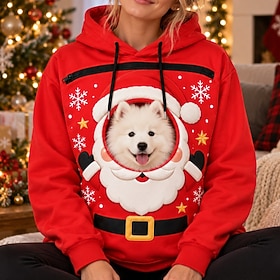 Christmas Funny Bonding Pouch Hoodie Pet Lover Gifts Small Pet Carrier Santa Claus Cute Cozy Cat Dog Front Pocket Plus Size for Women's Adults' 3D Print for C