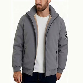 Men's Winter Coat Fleece Jacket Casual Jacket Parka Daily Outdoor Thermal Warm Pocket Full Zip Fall Winter Solid Color Streetwear Sports  Outdoors Stand Collar