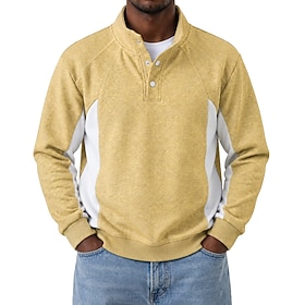 Men's Sweatshirt Pullover Hoodie Sweatshirt Pullover Button Up Hoodie Yellow Navy Blue Green Gray Light Blue Standing Collar Plain Patchwork Color Block Casual
