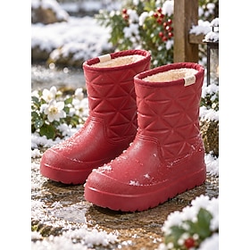 Women's Red EVA Fleece-Lined Mid-Calf Rain Boots with Quilted Shafts  Easy Slip-On Design – Waterproof Boots Keep Feet Covered for Rainy-Day Outings, Winter Wa
