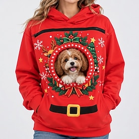 Christmas Funny Bonding Pouch Hoodie Pet Lover Gifts Small Pet Carrier Wreath Cute Cozy Cat Dog Front Pocket Plus Size for Women's Adults' 3D Print for Christ