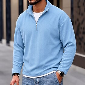 Men's Corduroy Polo Casual Vacation Stand Collar Long Sleeve Fashion Leisure Solid Color Classic Button-Down Fall Winter Fall Regular Black Purple Khaki Light