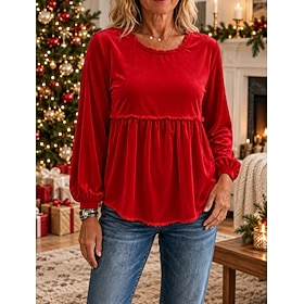 Women's Sweatshirts Plain Christmas Ugly Christmas Elegant Vintage Fashion Long Sleeve Crew Neck Regular Tops Beach Wedding Casual Home Black Pink Red Spring F
