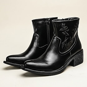 Men's Black Chelsea Ankle Boots with Embroidered Eagle Motif and Sleek Pointed Toe, Vintage Western Style for Casual Outfits, Parties, Concerts and Evening Eve