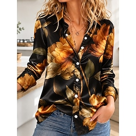 Women's Shirt Buttons Print Ombre Floral Graphic Elegant Vintage Daily Long Sleeve Shirt Collar Regular Tops Casual Daily Work Red / black Black Red Green Summ