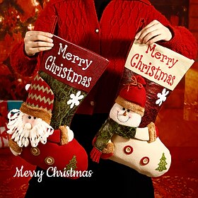 Christmas Stockings for Fireplace Mantel, 3D Santa Claus Snowman Reindeer Plush Hanging Stocking, Large Festive Gift Candy Bag for Xmas Tree, Fireplace, Holida