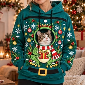 Christmas Funny Bonding Pouch Hoodie Pet Lover Gifts Small Pet Carrier Frog Cute Cozy Cat Dog Front Pocket Plus Size for Women's Adults' 3D Print for Christma