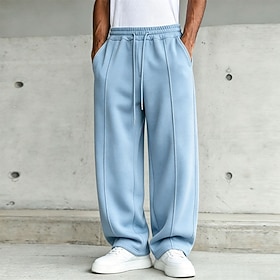 Men's Sweatpants Trousers Straight Leg Sweatpants Drawstring Pocket Elastic Waist Solid Color Plain Comfort Soft Casual Daily Outdoor Vacation Fashion Army Gre