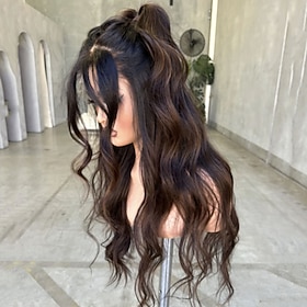 Human Hair 5x5 Closure 13x4 Lace Front Wig Short Bob Free Part Brazilian Hair Wavy Natural Dark Brown Wig 150% 180% Density Ombre Hair Natural Hairline 100% Vi