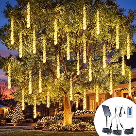 Christmas Firecracker String Lights, 360 LED Cluster Meteor Shower Lights, Solar USB Rechargeable Snowfall Rain Lights, IP44 Waterproof Indoor Outdoor Christm