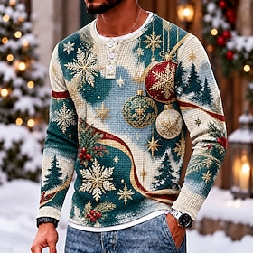 Men's Christmas Waffle Henley Shirt Casual Style Classic Style Long Sleeve Fashion Designer Basic Casual Daily Outdoor Winter Spring Fall 1# 2# 3# Henley Hen