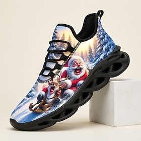 Men's Christmas Slip-On Sneakers with Santa Claus, Reindeer and Snowy Mountain Prints, Winter Wonderland Graphic Style for Holiday Parties, Christmas Gathering
