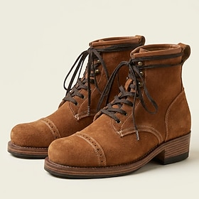 Men's Lace-Up Ankle Boots with Long Decorative Laces and Vintage Round Toe Design, Rugged Casual Style for Travel, Weekend Outings, Outdoor Activities and Ever