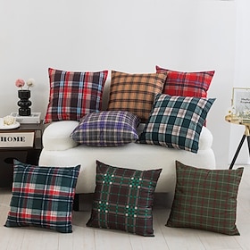 Scottish Tartan Plaid Brushed Christmas Throw Pillow with Insert Classic Red Green Buffalo Plaid Decorative Cushion Soft Flannel Holiday Accent Pillow with Fil