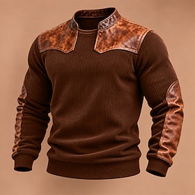 Men's Sweatshirt Corduroy Pullover Hoodie Sweatshirt Pullover Button Up Hoodie Purple Brown Green Gray Crew Neck Plain Patchwork Casual Daily Sports Outdoor S