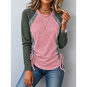 Women's Shirt Washed Cotton 100% Cotton Blouse Pleated Patchwork Vintage Stylish Long Sleeve Crew Neck Regular Tops Casual Streetwear Work Blue Pink Orange Spr