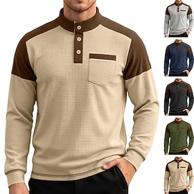 Men's T Shirt Henley Shirt Long Sleeve Shirt Long Sleeve Henley Spring Fall All Seasons Color Block Fashion Streetwear Leisure Patchwork Buttons Casual Daily V
