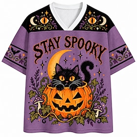 Halloween Men's Pumpkin Number Graphic T Shirt Short Sleeve T shirt 3D Print V Neck Shirt Sports Daily Casual Purple Spring  Summer Clothing Apparel S M L XL 2