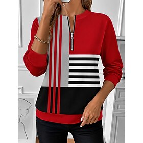 Women's Zip Up Sweatshirts Zipper Print Graphic Geometric Abstract Fashion Casual Long Sleeve Round Neck Regular Tops Street Dailywear Blue Red Green Spring Fa