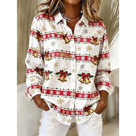 Christmas Women's Shirt Blouse Print Graphic Paisley Abstract Elegant Vintage Stylish Long Sleeve Shirt Collar Long Tops Casual Work Blue White Purple Spring F