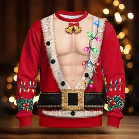 Christmas Men's Muscle Christmas Costume Sweatshirt Cool Party 3D Crew Neck Vacation Party Gift Black Red Green Crewneck 3D All Seasons Designer S M L XL XXL X