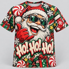 Christmas Men's Santa Claus T Shirt Short Sleeve T shirt 3D Print Crew Neck Shirt Daily Designer Artistic Vacation Party Street Red All Seasons Clothing Appare